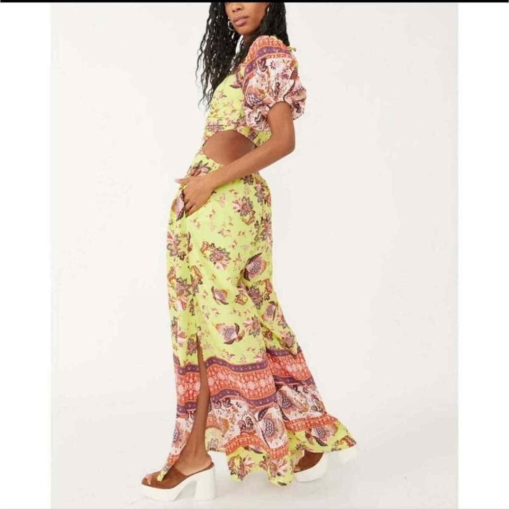Free People Bali Citrus Skies Floral Wide Leg Jumper in Lime Size XS NWOT - Picture 9 of 9